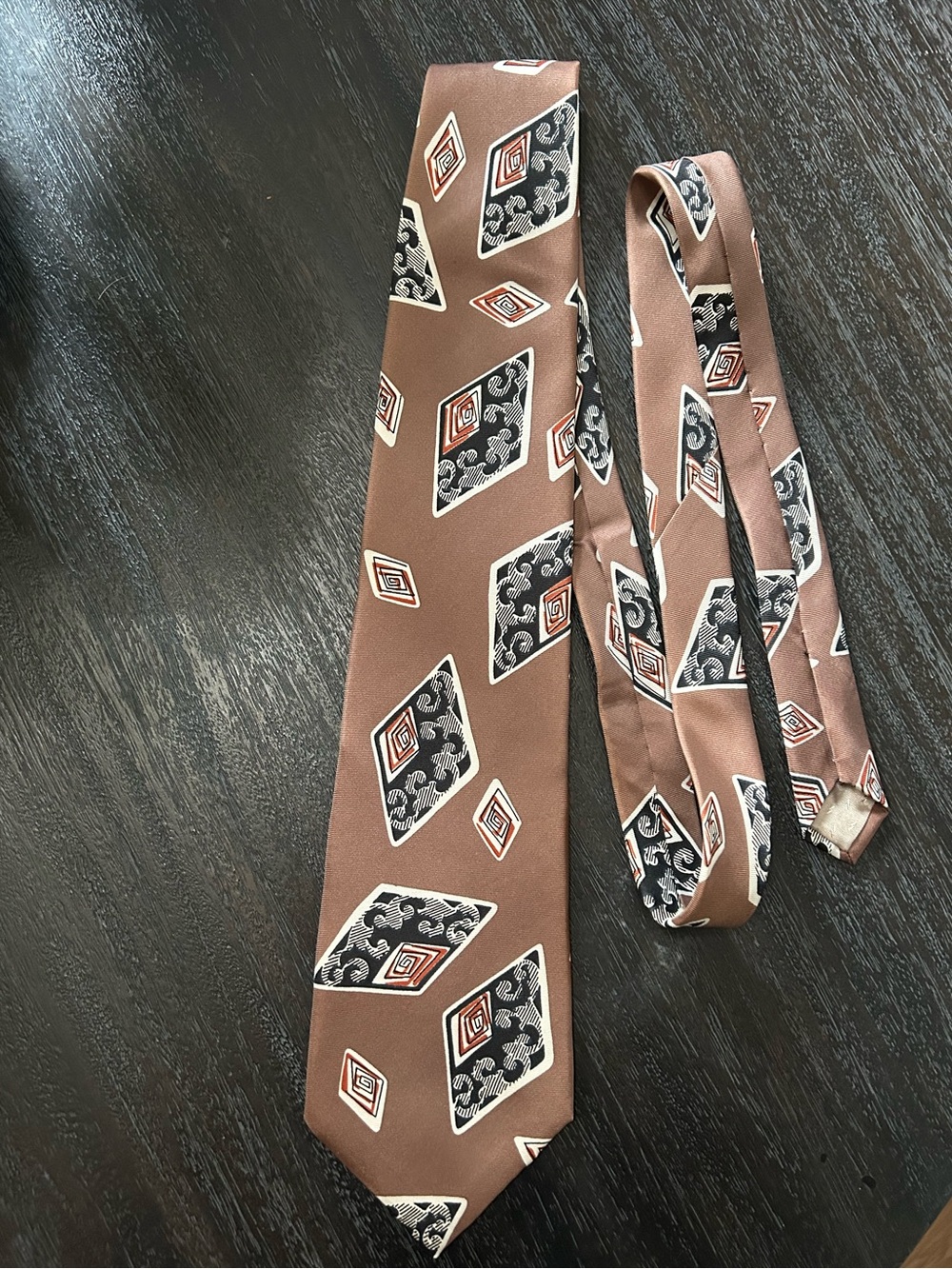 Pierre Balmain Brown Silk Tie with Black and Rust Geometric Motifs